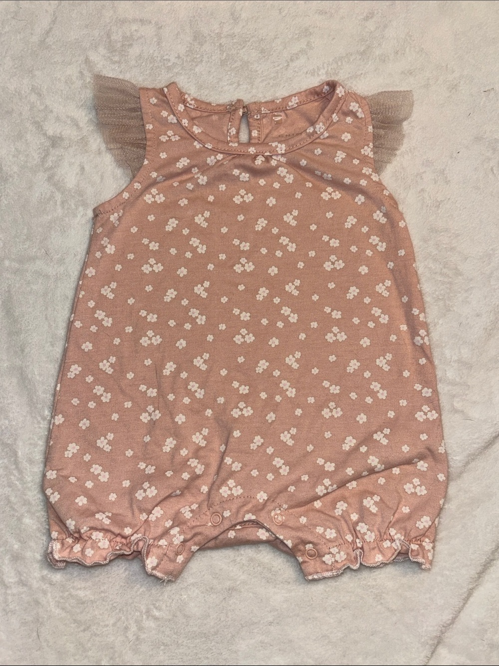 Chickpea pink  Floral Baby Romper with Tulle Cap Sleeves 3-6 months baby girl